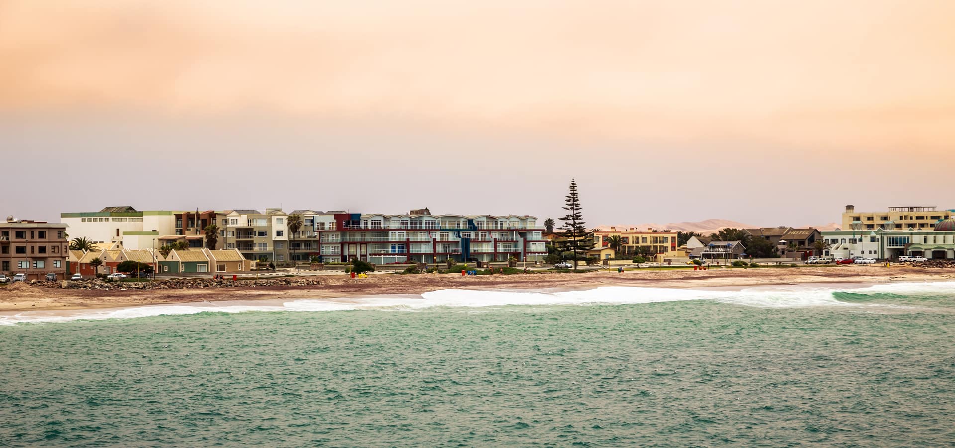 Swakopmund coastline with colonial houses